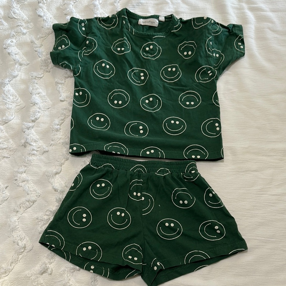 Kids Green Smiley short Set